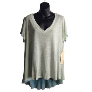 Penelope Rose Women's Green v-neck Ruched Cap Sleeve Top Tunic Size Large NWT